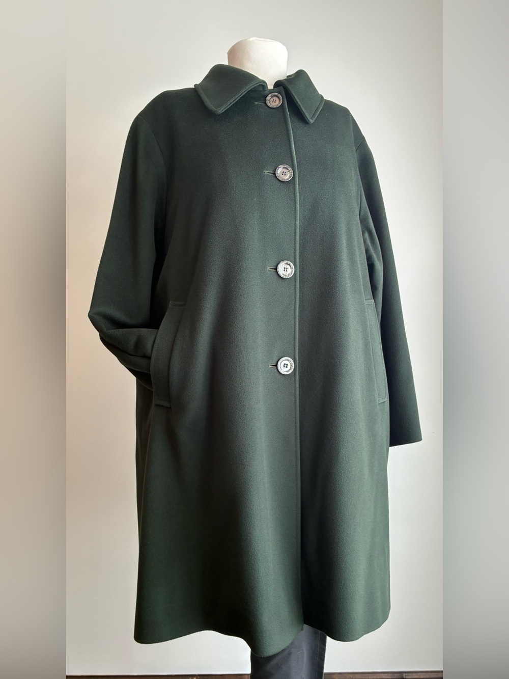 LORO PIANA Fabric VTG LE PRIVÉ Wool Forest Green Overcoat Plus Size 1X XL
